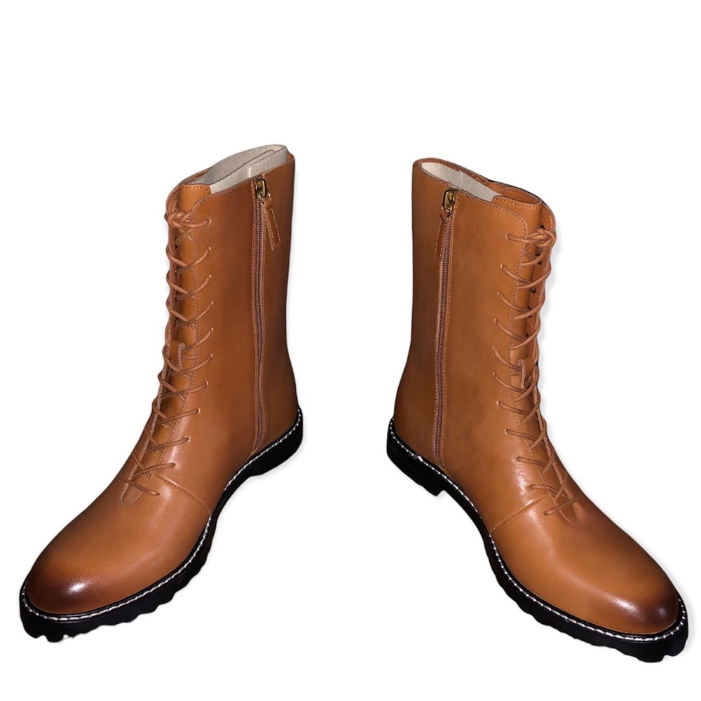 J CREW | Rich Oak Gwen Lug-Sole Leather Lace-Up Tall Shaft Boots | Size 9.5 - Picture 2 of 15